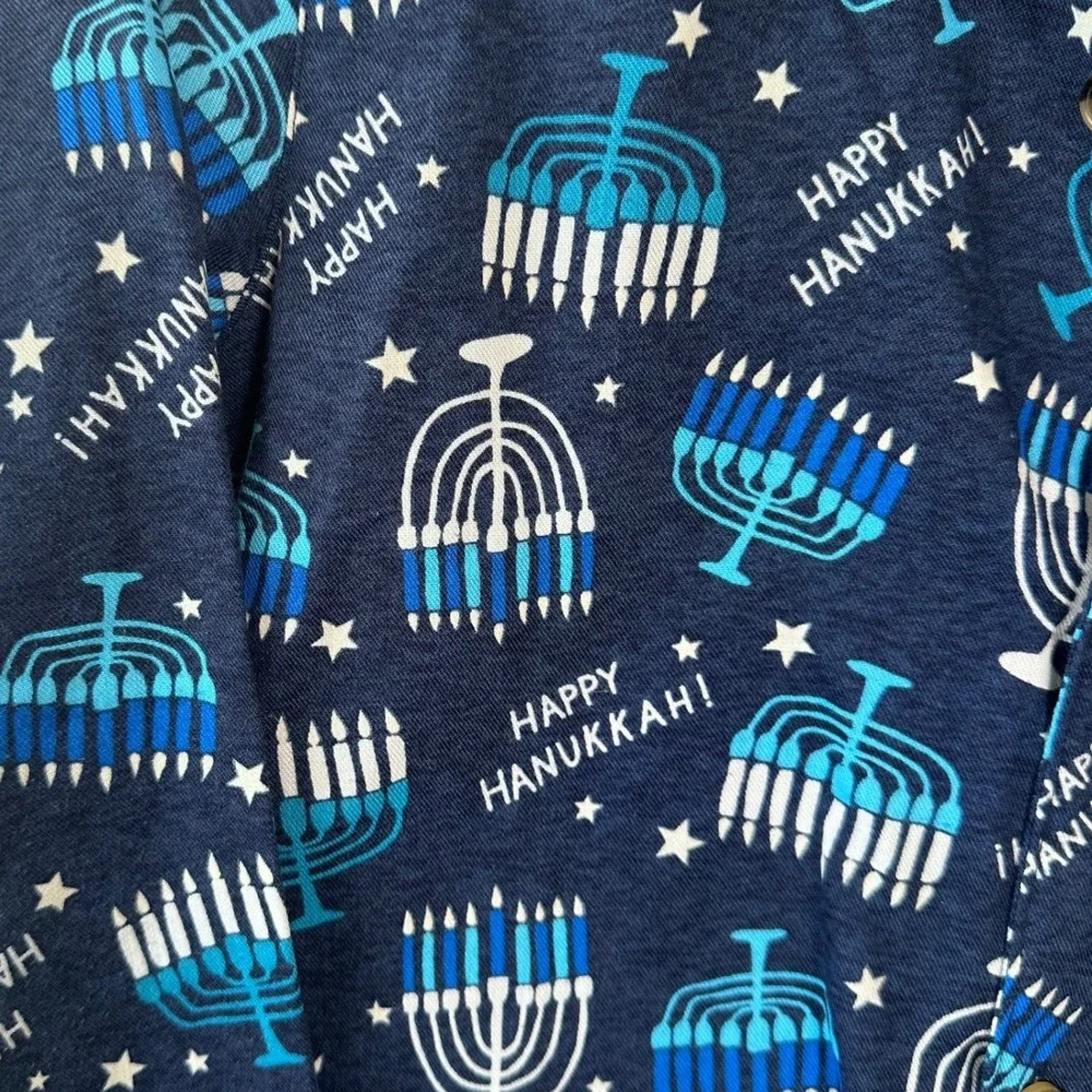 Old Navy Pajama Set Kids L 10-12 Blue Hanukkah Menorah Star Holiday Sleepwear
